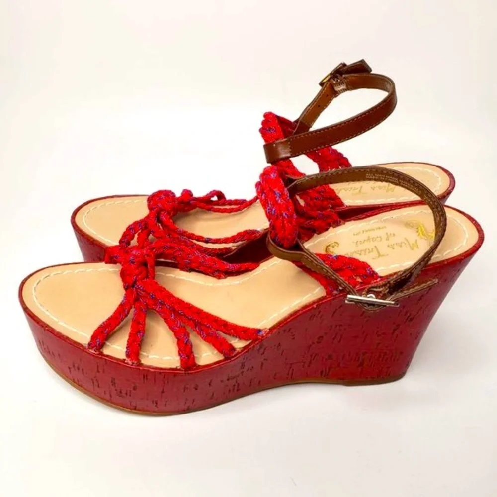 NWOB Miss Trish of‎ Capri x Target Red Platform Rope Wedges 7.5